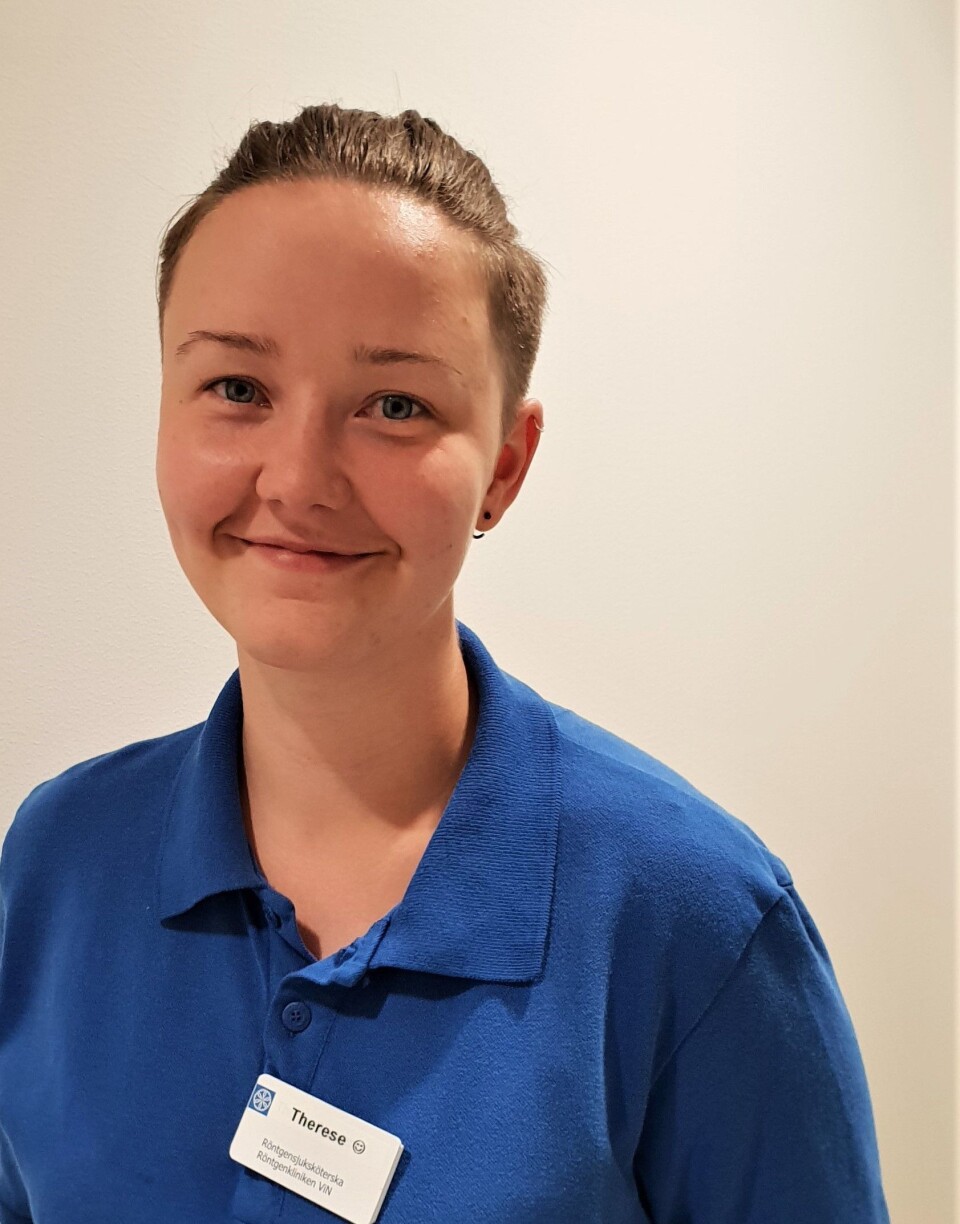 Therese IversenFra: Malangen. Utdannet: Tromsø 13–16. Antall år i Norrköping: 2. Oppgaver/ansvarsområder: Jobber turnus, har plassering på CT, konvensjonell og gjennomlysning, HLR-instruktør.